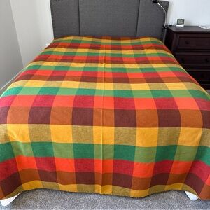 Vintage Cannon Full Bedspread MCM 102"x80" Woven Cotton Plaid 1970’s Colorful